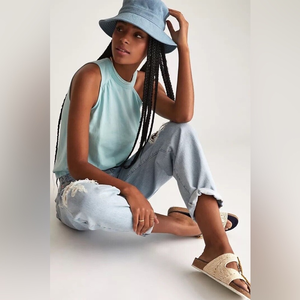 NWT Anthropologie Asymmetrical Cut Out Tank Sky Blue Size XXS